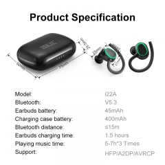 i22 TWS Bluetooth earhook for sport running